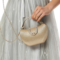 Bolso de mano Maritza Vintage – tejido metalizado plisado con pedrería